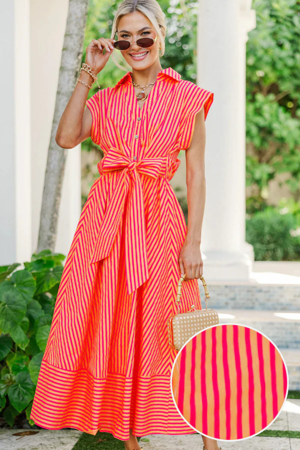 Always A Good Choice Pink Striped Midi Dress | The Mint Julep Boutique
