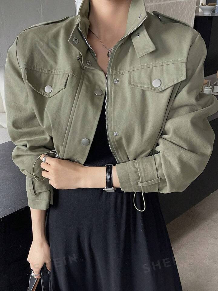 DAZY Ladies' Short Jacket With Drawstring | SHEIN