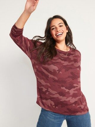 Oversized Cozy-Knit Long-Sleeve Printed T-Shirt for Women | Old Navy (US)