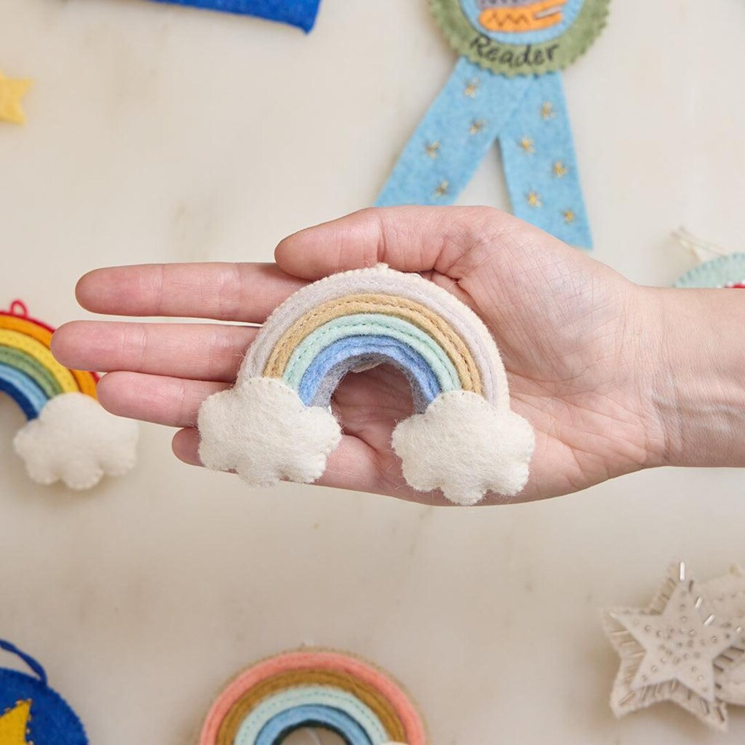 Soft Days Rainbow Ornament, Hand Felted Multicolored Pastel Arc Ornament, Handmade Nursery Mobile | Etsy (US)