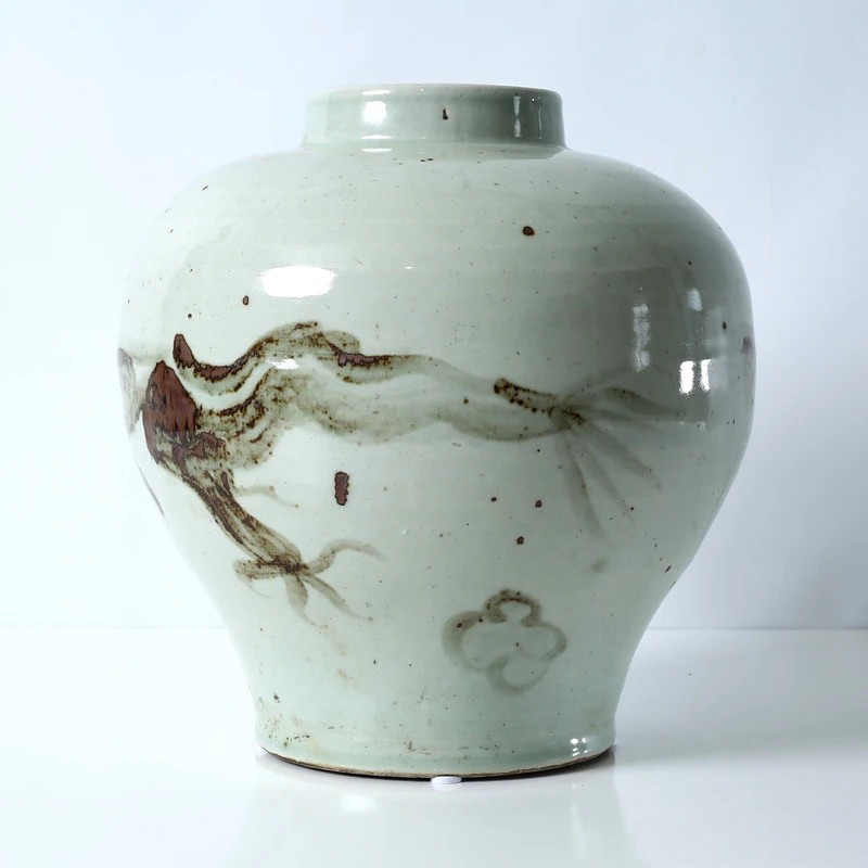 Approx. 13 High Gray and White Vase with Dragon Motif | Overstock
