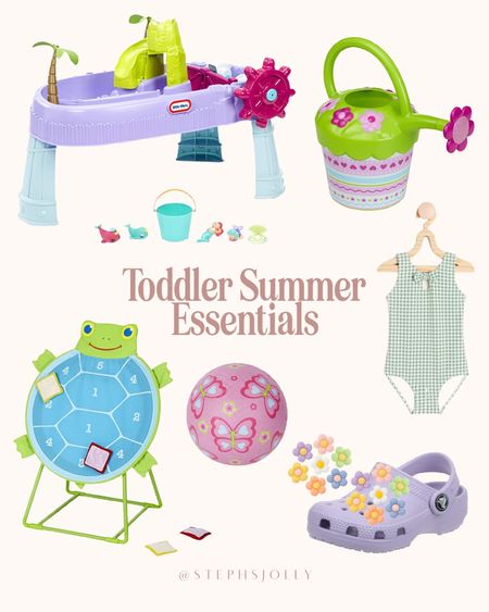 Toddler summer essentials - water play table, crocs, kickball, watering can, toddler swimwear 

#LTKkids #LTKbaby