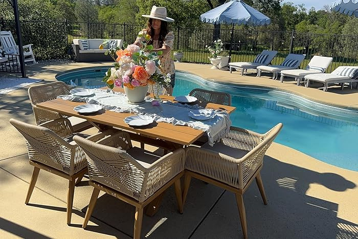 PURPLE LEAF 7 Pieces Outdoor Dining Set All-Weather PE Rattan Outdoor Patio Furniture Set with Al... | Amazon (US)