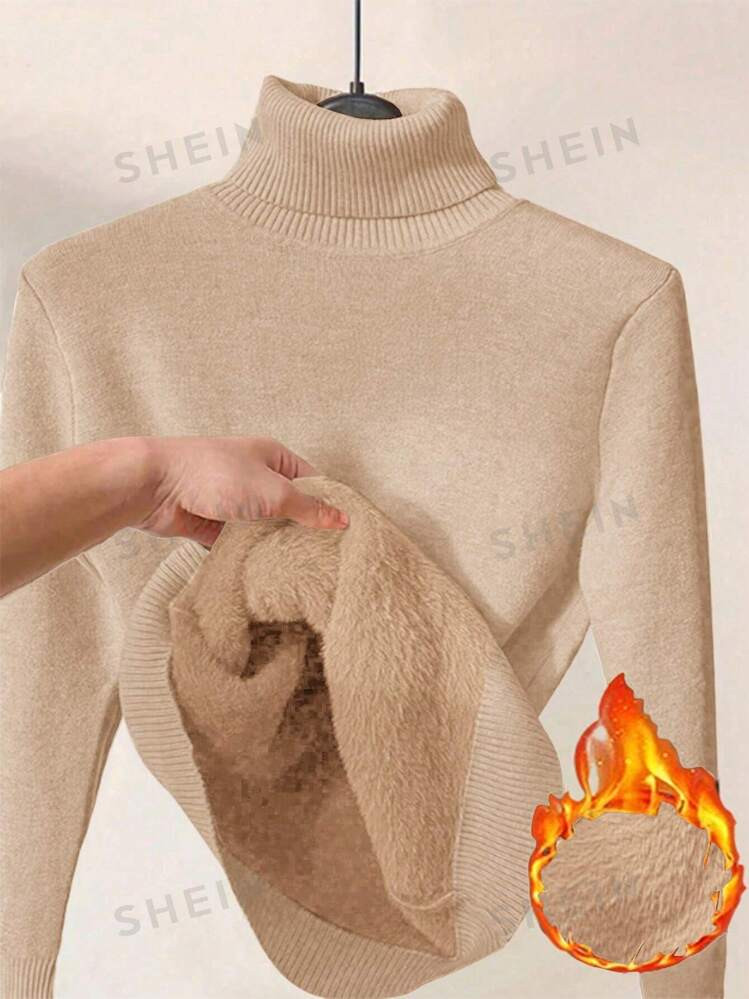 SHEIN Relaxiva High Neck Thermal Lined Slim Fit Long Sleeve Sweater, Warm Inner Layer For Autumn/... | SHEIN