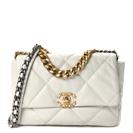 Lambskin Quilted Large Chanel 19 Flap White | FASHIONPHILE (US)