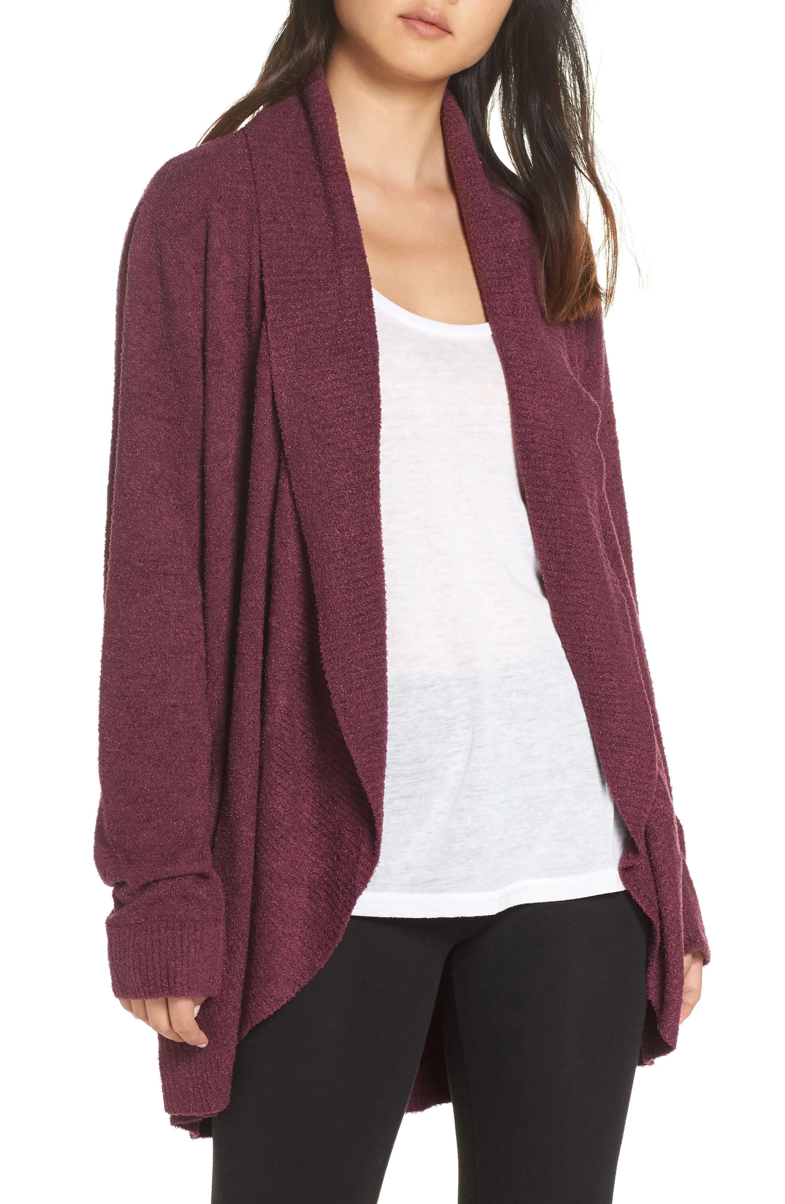 Women's Barefoot Dreams Cozychic Lite Circle Cardigan, Size X-Small/Small - Burgundy | Nordstrom
