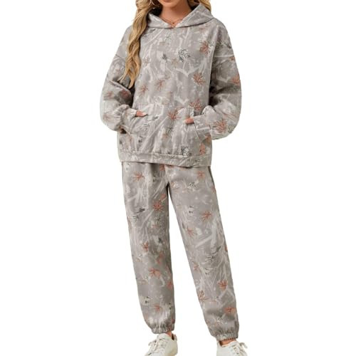 Camo Sweatsuits for Women Set 2 Piece Camo Hoodies Maple Leaf Print Hoodie Oversized Sweatshirt Sweatpants Outfits | Amazon (US)