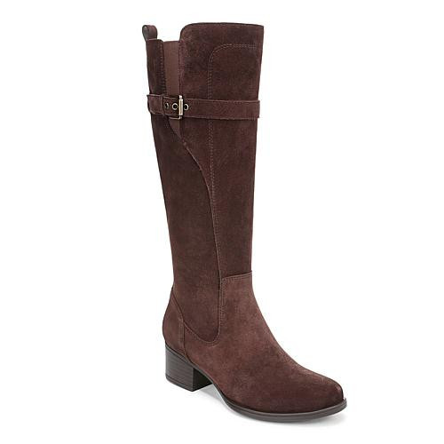 Naturalizer Kenna Leather or Suede Tall Riding Boot - Wide Calf - Chocolate Bar Suede - Size 11-w | HSN