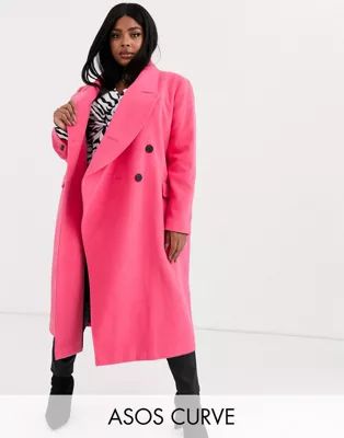 ASOS DESIGN Curve asymmetric front formal coat in pink | ASOS | ASOS US