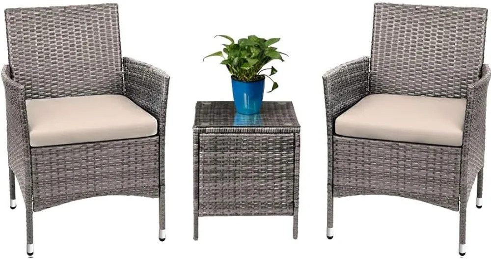 Devoko Juego de muebles de patio de 3 piezas, sillas de mimbre de ratán PE con mesa, juegos de m... | Amazon (US)