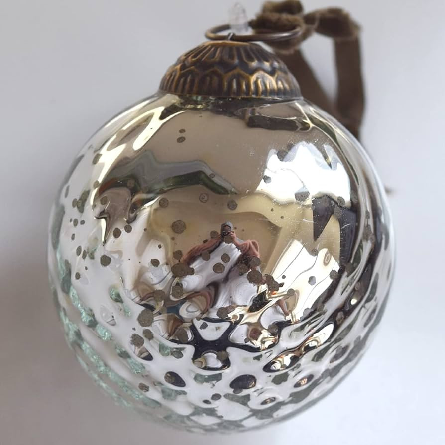 Set of 4 Silver Mercury Glass Ornaments (3.15" Antique Embossed Ball) Perfect for Christmas Tree,... | Amazon (US)