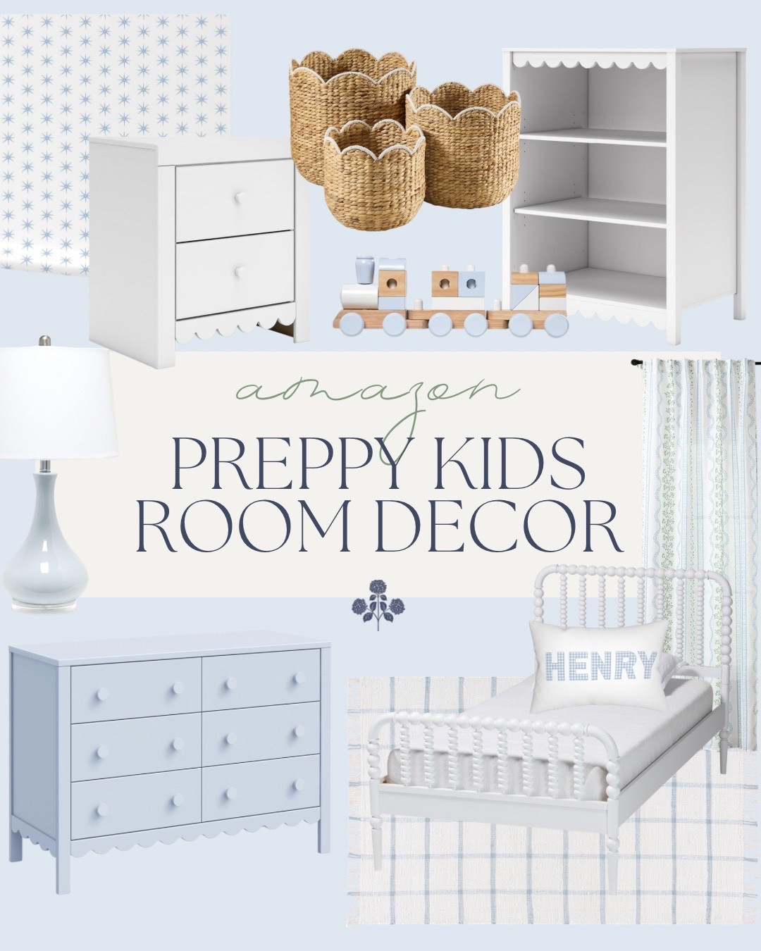 Preppy kids room decor from Amazon! 

Grandmillennial style, scallop furniture, Grandmillennial decor, spindle bed, kids bedroom furniture, toddler room, toddler furniture, kids room organization, kids room rug, blue and white rug 

#LTKKids #LTKHome