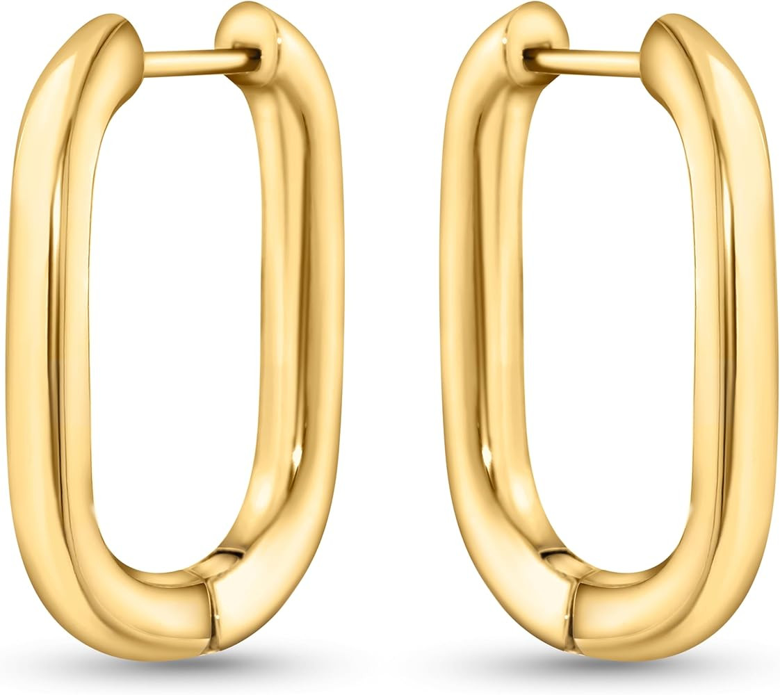 Chunky Gold Hoop Earrings for Women, Thick Lightweight Stainless Steel Hoops, Hypoallergenic Gold... | Amazon (US)