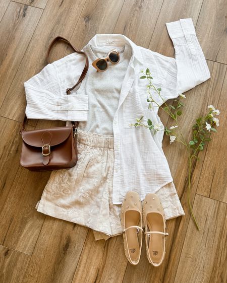 Casual outfit. Vacation outfit. Neutral outfit. Linen shorts. Mesh ballet flats. Summer outfit. Spring outfits.

#LTKtravel #LTKxTarget #LTKSeasonal
