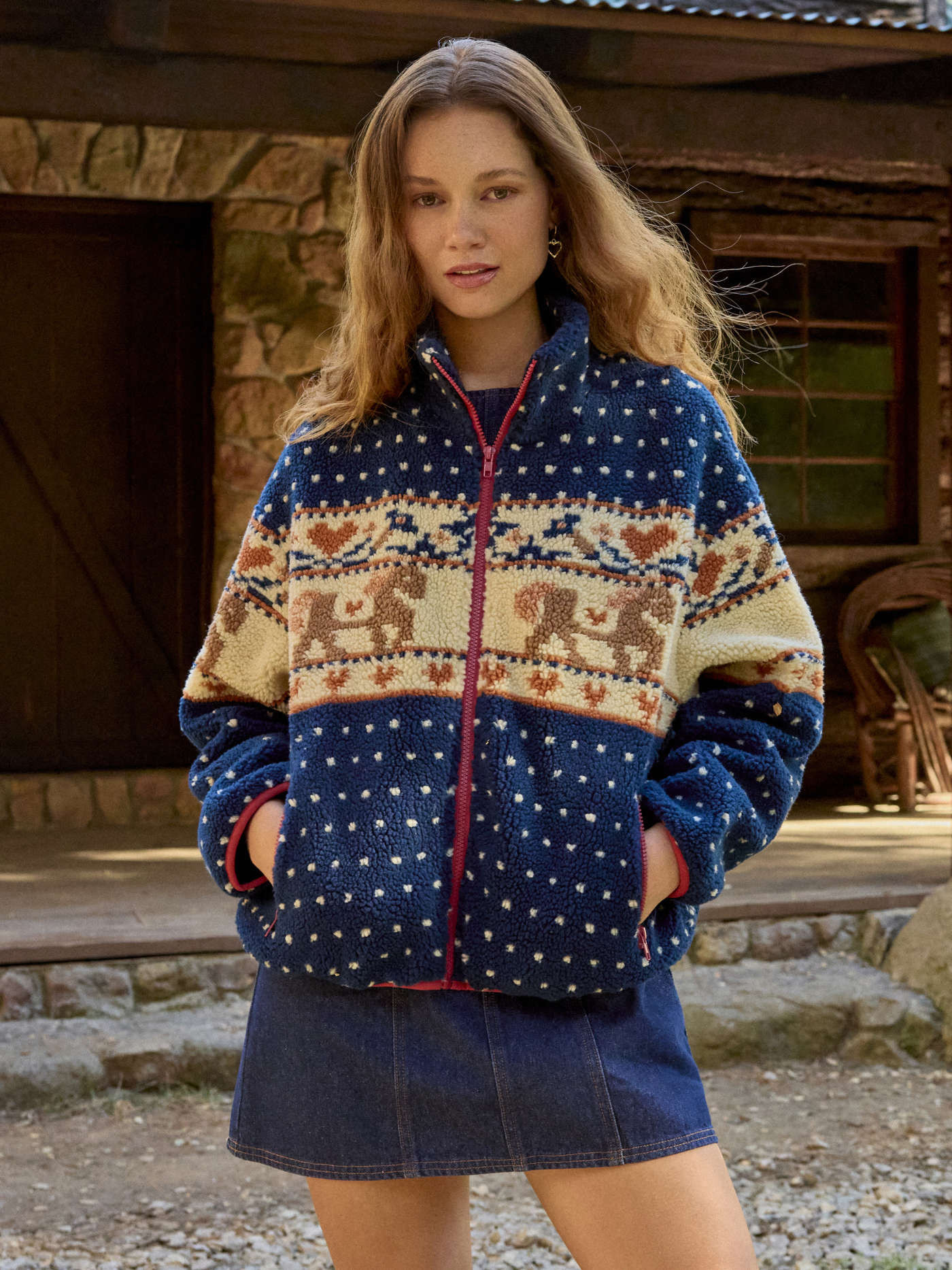 Fleece Collar Graphic Jacket | Cider