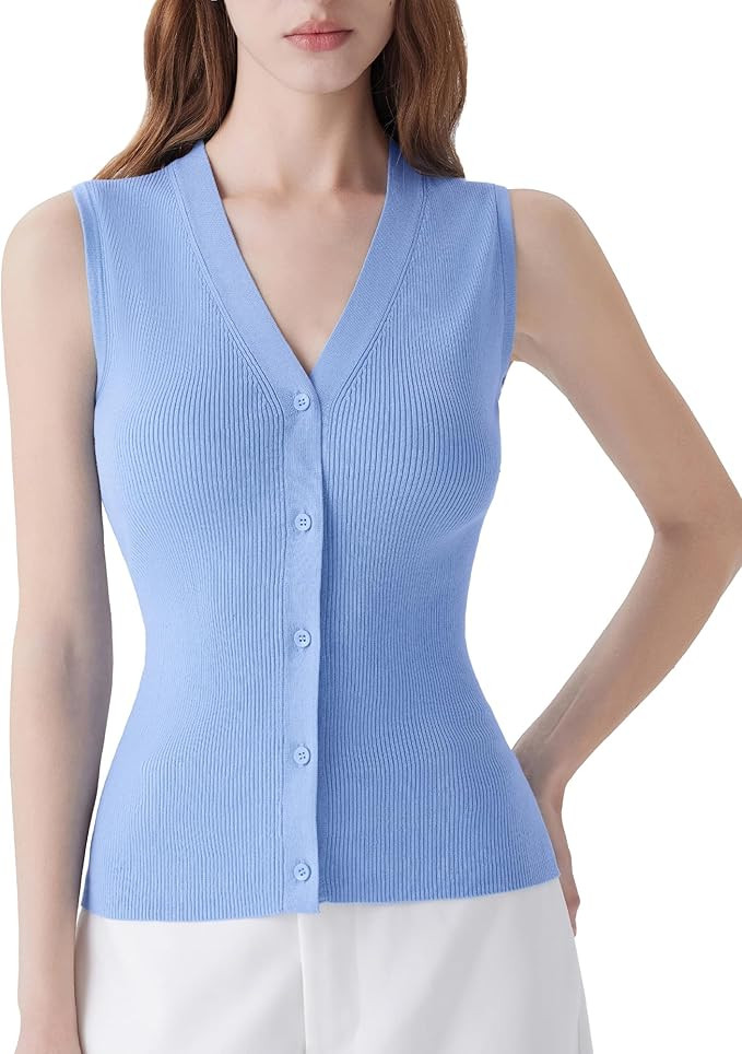 SUUKSESS Women Button Down Vest Tops Summer V Neck Sleeveless Tank Tops Business Casual Sweater V... | Amazon (US)