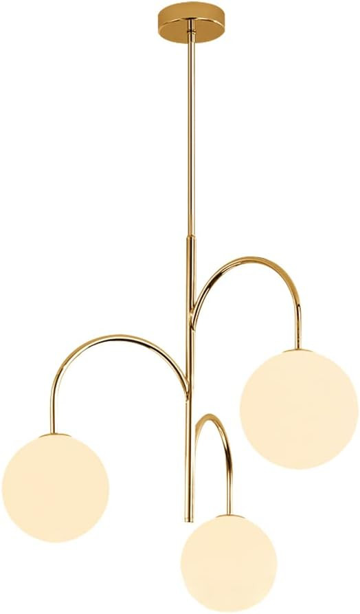Mid Century Modern 3-Light Milk Glass Globe Chandelier Brass Gold Pendant Light Fixture Industria... | Amazon (US)