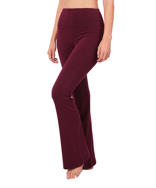 Dark Burgundy Wide-Waistband Flare Yoga Pants - Women | Zulily