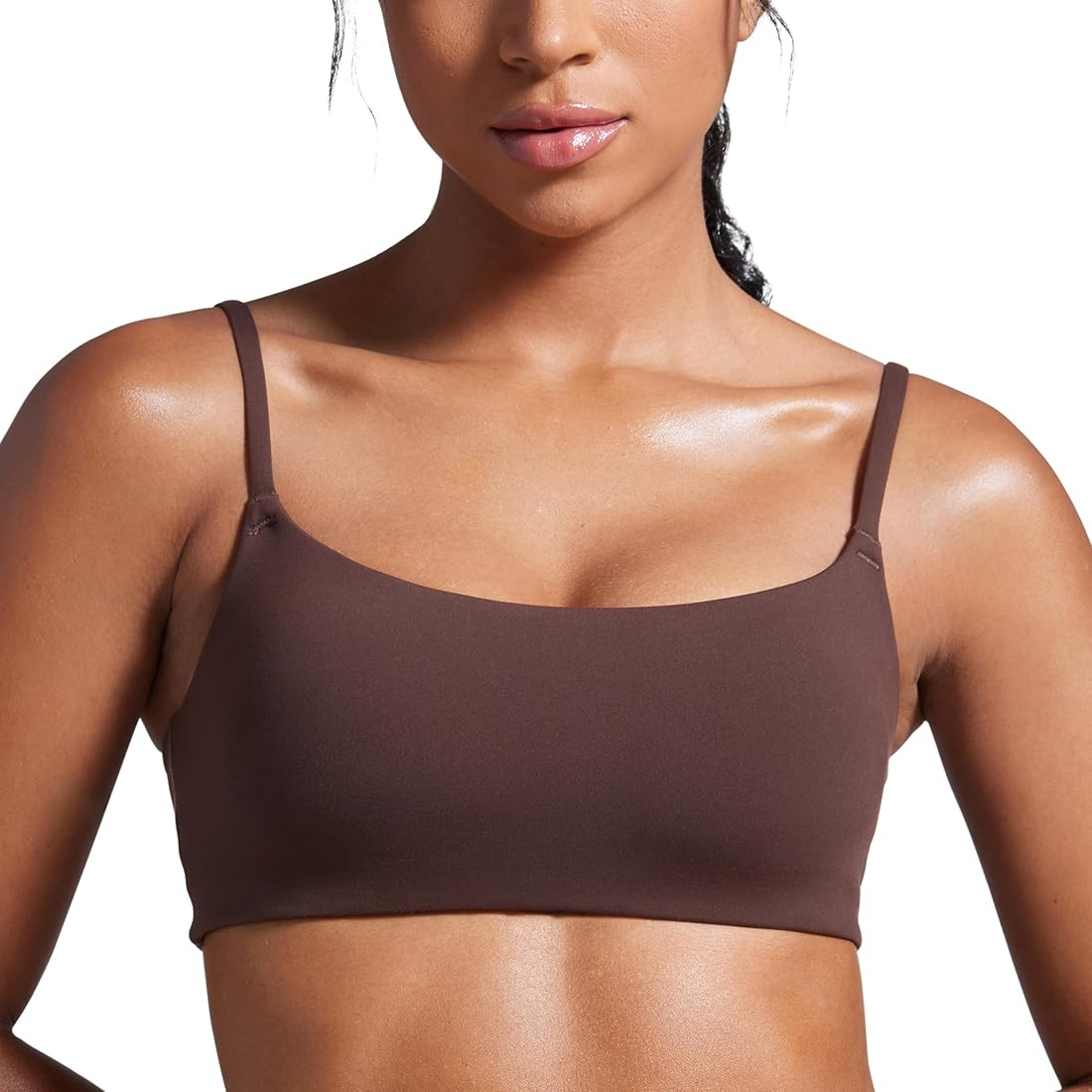 CRZ YOGA Butterbreeze Scoop Neck Sports Bras for Women - Spaghetti Straps Wireless Workout Bra Pa... | Amazon (US)