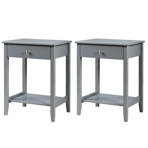 Gymax 2PCS Nightstand Sofa Side End Table Bedroom Living Room w/ Shelf Drawer Grey - Walmart.com | Walmart (US)