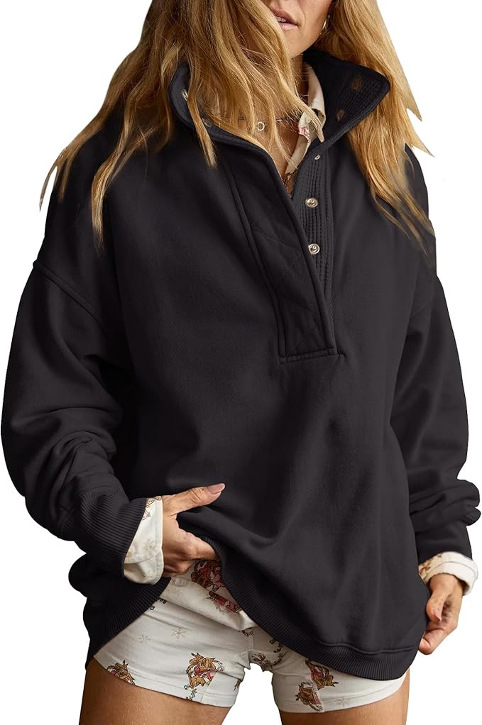 Gacaky Sweatshirt for Women Oversized Casual Long Sleeve Button Henley Neck Pullover Tops Fashion... | Amazon (US)
