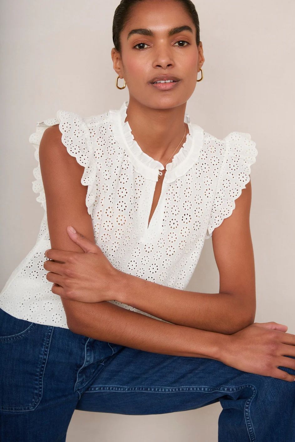 Felicity Top - White Broderie | WYSE London