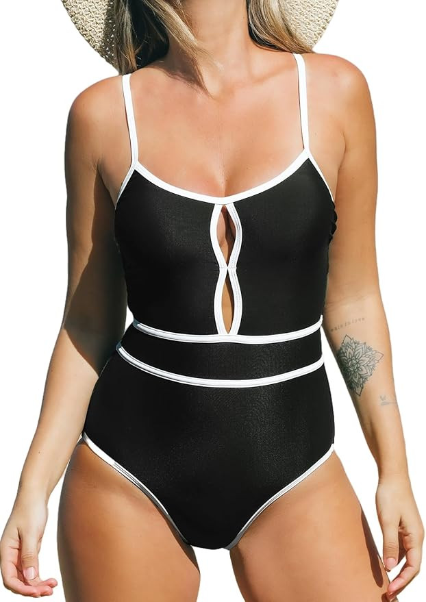 CUPSHE Women's One Piece Swimsuit Scoop Neck Bathing Suit Keyhole Cutout Color Block Adjustable S... | Amazon (US)