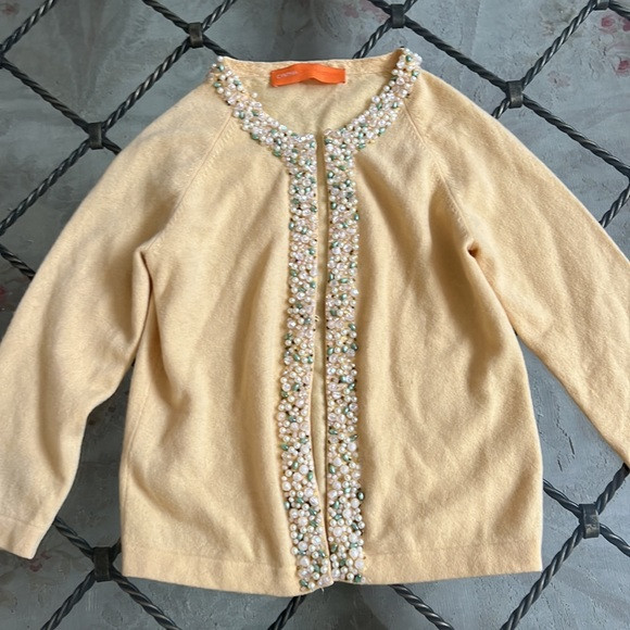 Cynthia Steffe 100% cashmere blend pearl color beaded cardigan | Poshmark