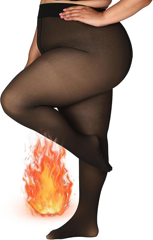 DancMolly Plus Size Fake Translucent Fleece Lined Tights, 6 Colors Winter Thermal Sheer Tights fo... | Amazon (US)