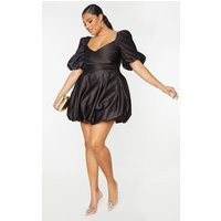 Plus Chocolate Puff Sleeve Puffball Hem Shift Dress | PrettyLittleThing CAN