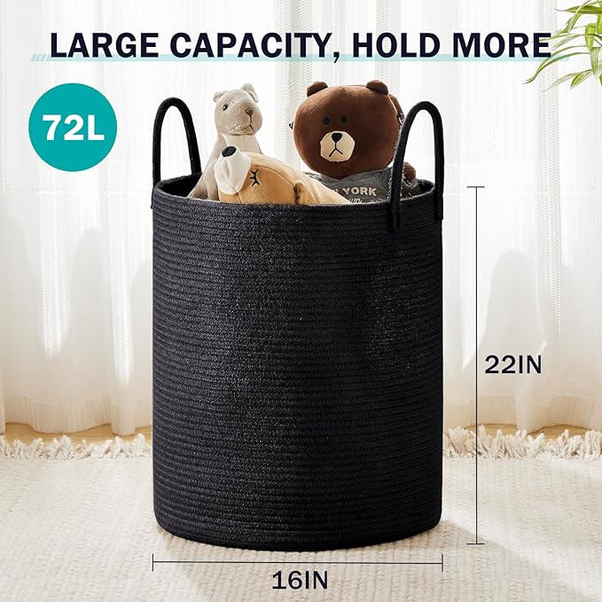 Woven Rope Laundry Hamper Basket, 72L Tall Luandry Basket, Baby Nursery Hamper for Blanket Storag... | Amazon (US)