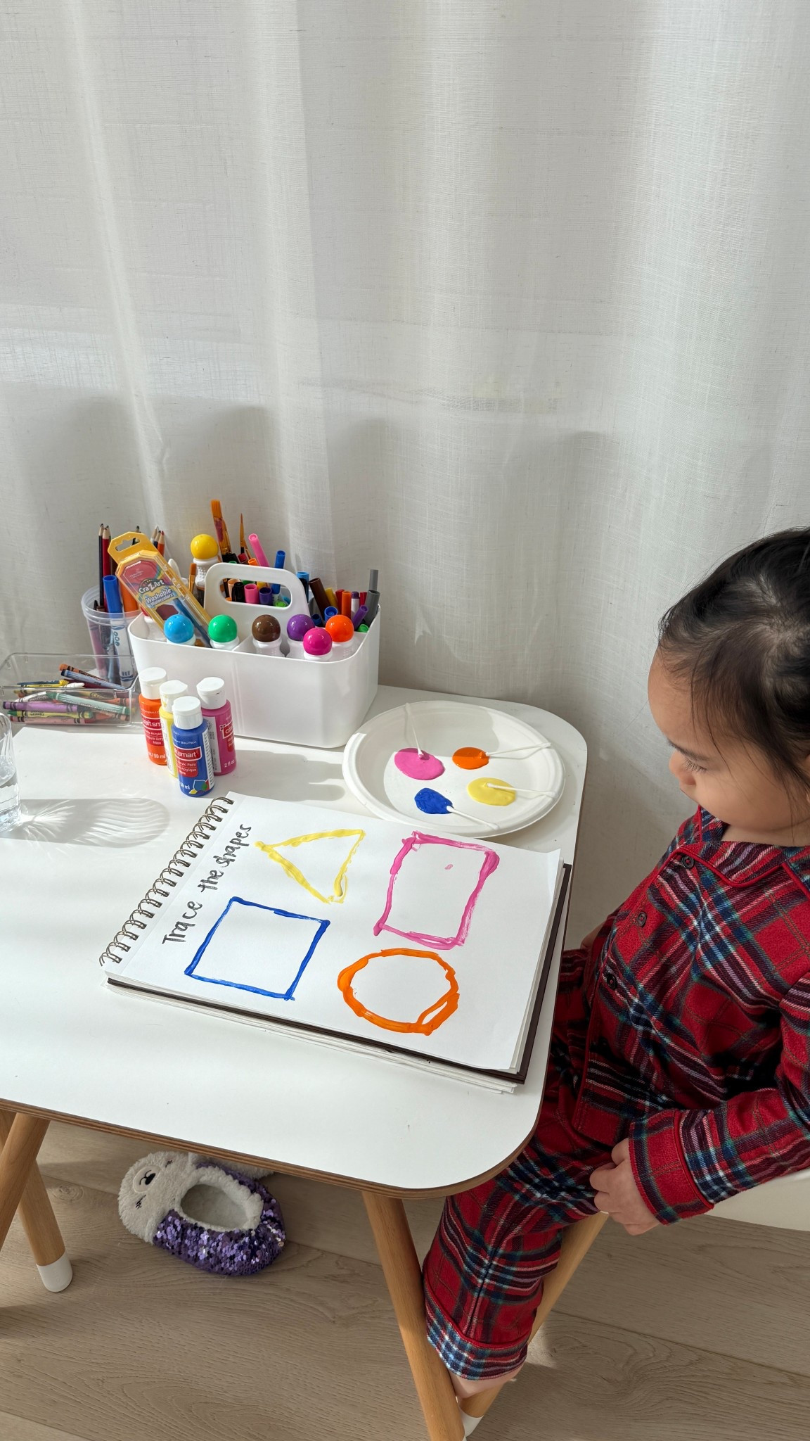 q tip tracing! a fun pre-writing activity for my two year old. she loved this and painted the inside too! #toddlerfun #toddleractivities #crafts #momlkfe 

#LTKKids #LTKdayinmylife #LTKmomlife