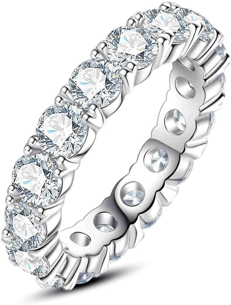 Cubic Zirconia Eternity Band Ring Round Cut/Cushion Cut 5A Grade D Color Simulant Diamond CZ Wedd... | Amazon (US)