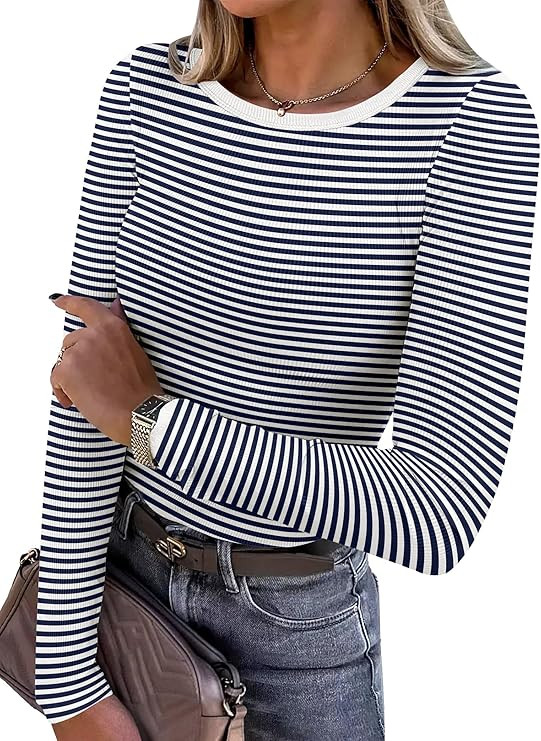 ANRABESS Women Long Sleeve Shirts Rib Knit Slim Fit Tops Basic Tee 2025 Fall Outfits Casual T-Shi... | Amazon (US)