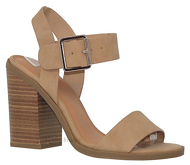 MVE Shoes Women's Ankle Buckle Block Heel Strapp Heeled Sandals | Amazon (US)