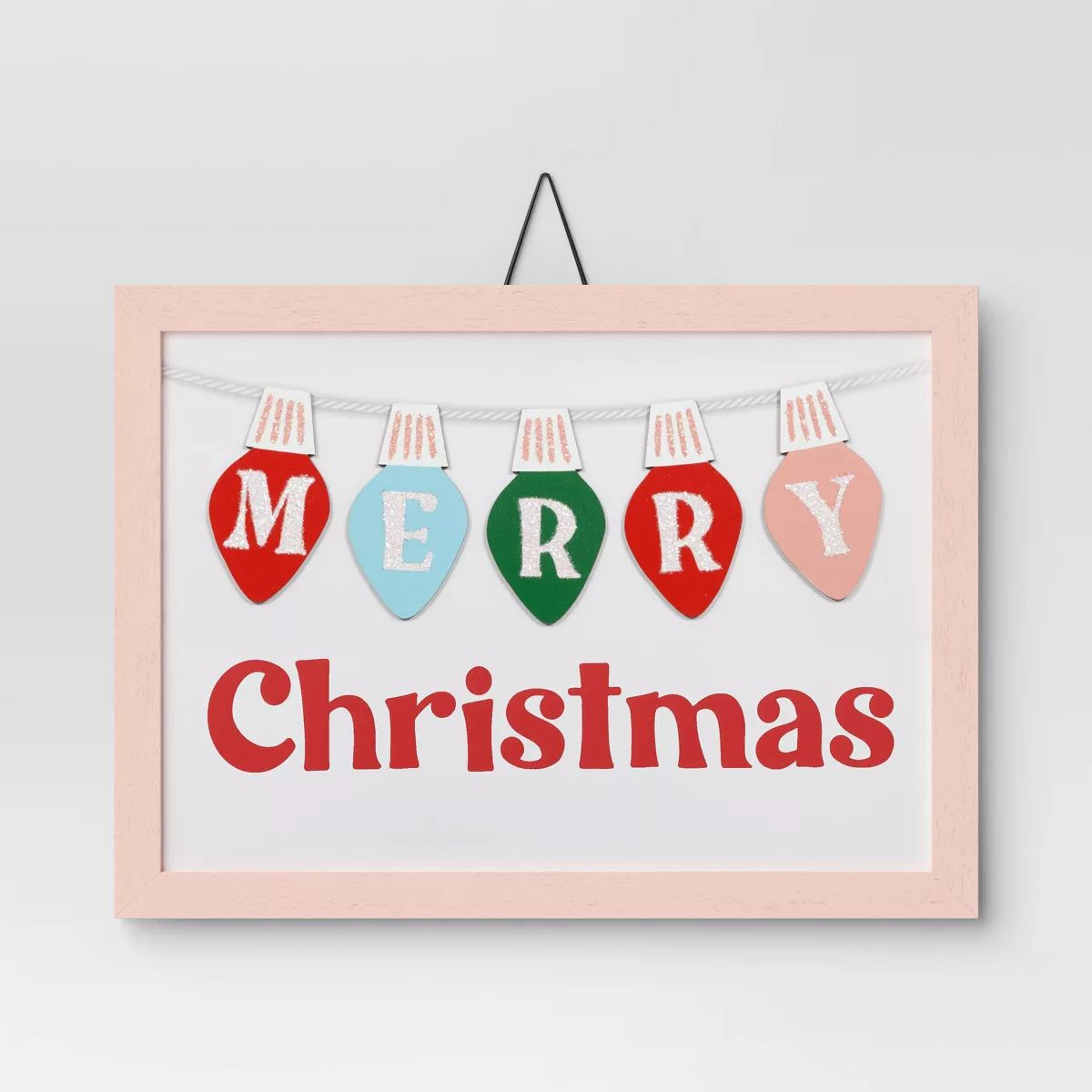 9.75"x11.38" 'Merry Christmas' String Lights Wood Wall Art Pink/White - Wondershop™ | Target
