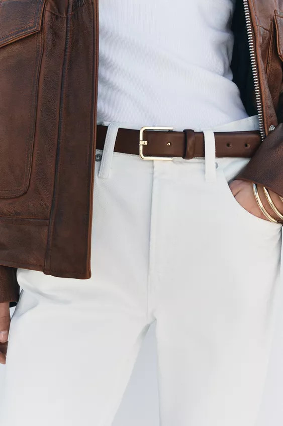 LEATHER BELT WITH SQUARE BUCKLE | Zara US