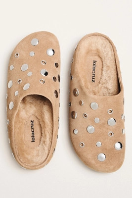 Lola Cruz Studded Sherpa Fleece Slippers | Anthropologie (US)