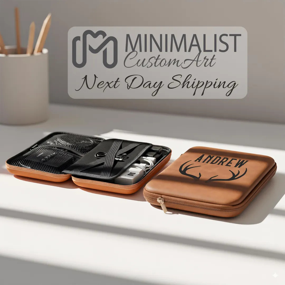 Personalized Leather Cord Case With Monogram – Custom Travel Cable Organizer, Engraved Tech Acc... | Etsy (US)