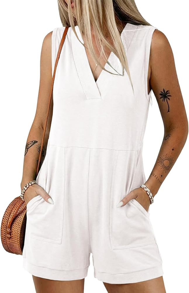 Acelitt Womens Rompers Summer Casual V Neck Sleeveless Overalls Loose Shorts Jumpsuit with Pocket... | Amazon (US)