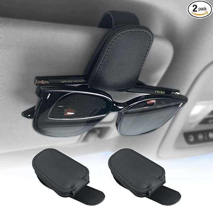 2 Pieces Sunglass Holder for Car Visor, Magnetic Leather Eyeglass Hanger Clip for Car, Car Visor ... | Amazon (US)