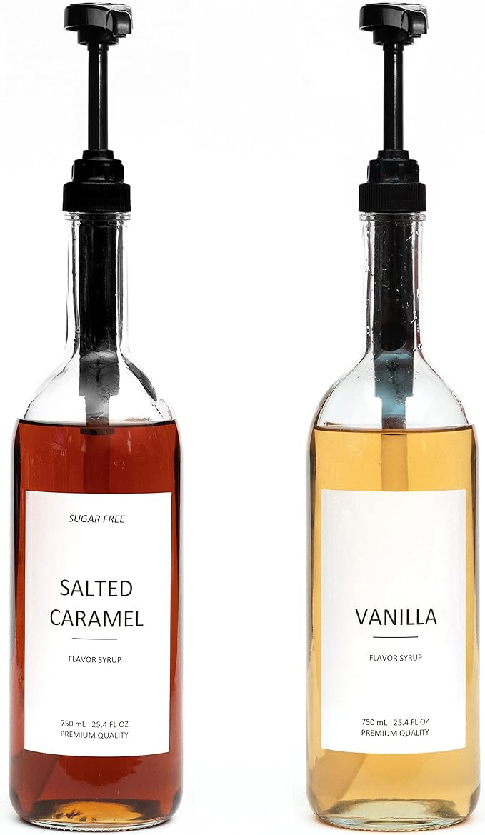 Demi's Home 25.4 oz 750 ml Glass Coffee Syrup Dispenser for Coffee Bar - 2 Pack - Comprehensive L... | Amazon (US)