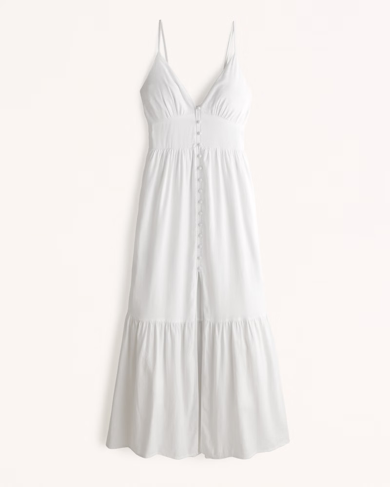 Abercrombie & Fitch Women's Button-Through Maxi Dress in White - Size XL PET | Abercrombie & Fitch (US)