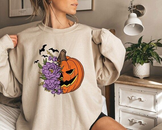 Halloween Pumpkin Shirt Floral Pumpkin Tshirt Halloween - Etsy | Etsy (US)
