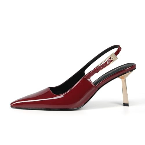 iiimmu Kitten Heels for Women 3.5 in Stiletto Heel Pumps Closed Pointed Toe Slingback Heels, Red, Size 9.5 | Amazon (US)