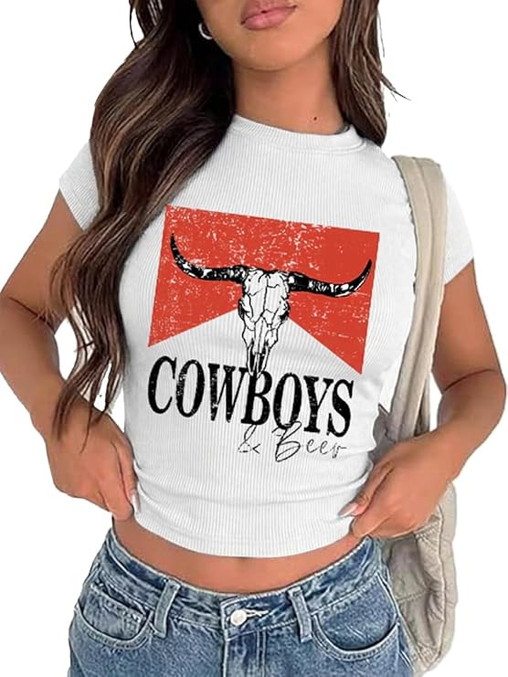 Tewmeu Cowgirl Outfits for Women Crop Tops for Teen Girl Y2k Clothes Cowboy Country Concert Graph... | Amazon (US)