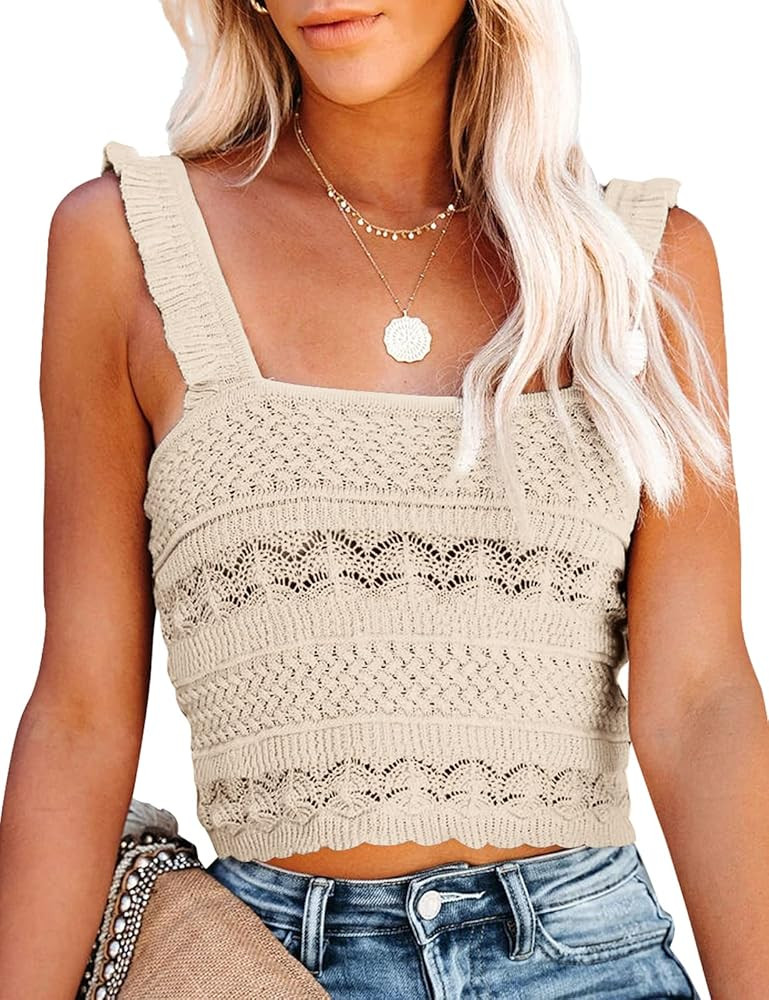 CiCiBird Women's Cute Cropped Tank Top Knit Crochet Camisole for Women | Amazon (US)