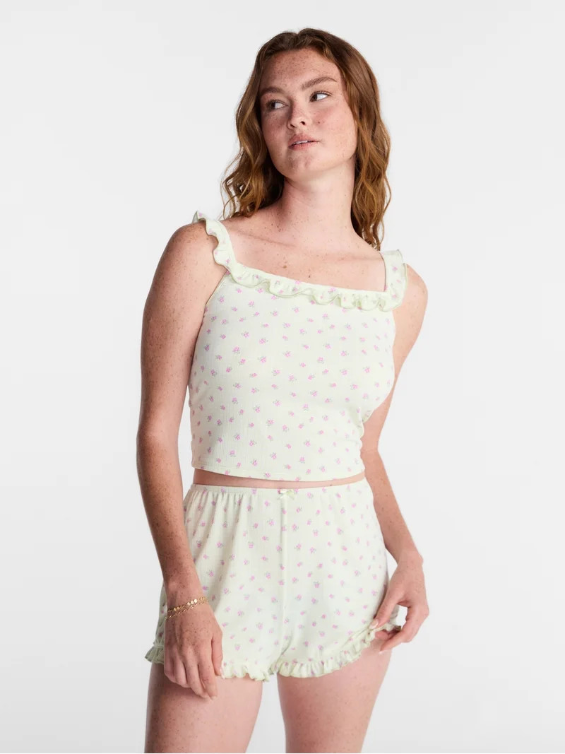 No Boundaries Ruffle Tank Top and Shorts Sleep Set, 2-Piece, Women's XS-XXL | Walmart (US)