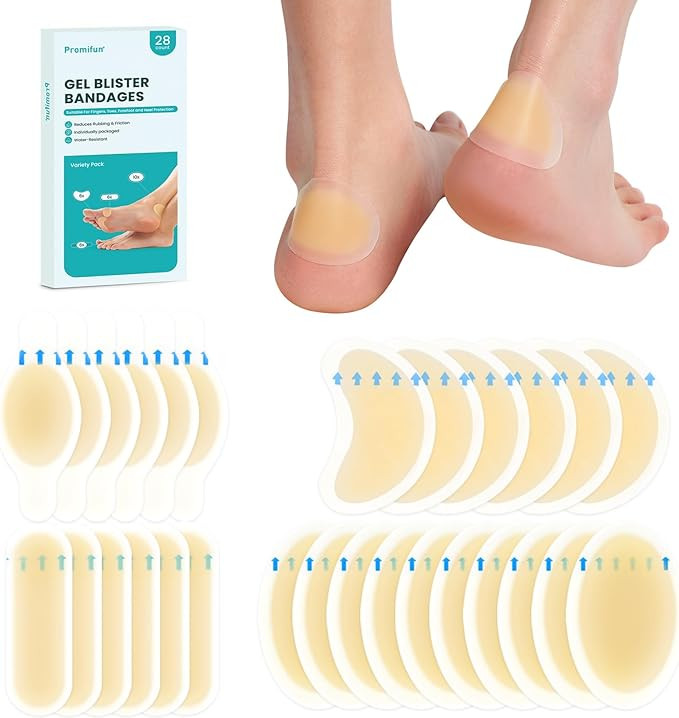 Blister Pads - 28 ct Water Resistant Hydrocolloid Bandages for Foot, Toe, Heel - Gel Blister Cush... | Amazon (US)