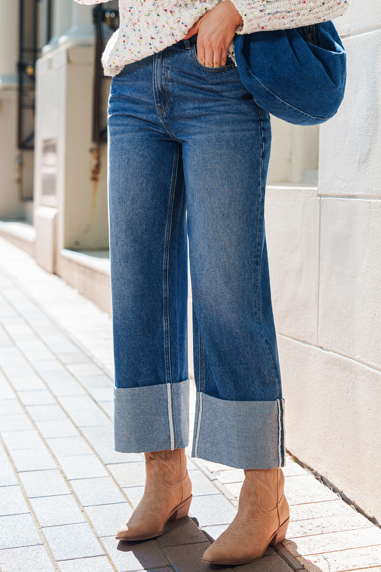 Blue Straight Leg Pocket Jeans | Cupshe US